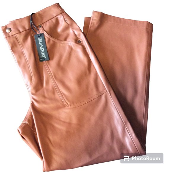 Blank NYC Pants - Blank NYC The Baxter Ribcage Straight Leg Faux Leather Pants Tan Size 29